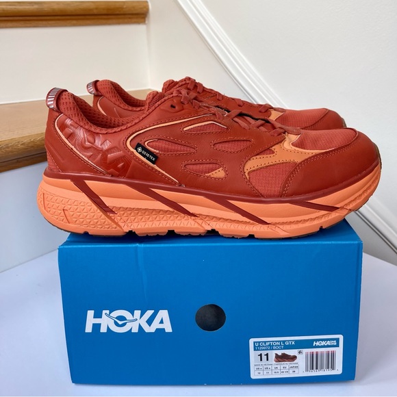 NWT Hoka Clifton Leather Gore-Tex Waterproof Unisex BOCT dark orange copper - Picture 7 of 16
